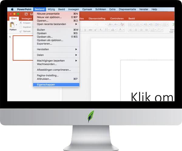 Screenshot computerscherm Microsoft PowerPointpresentatie woordentel eerste menustap - in kleur op transparante achtergrond - 600 * 496 pixels
